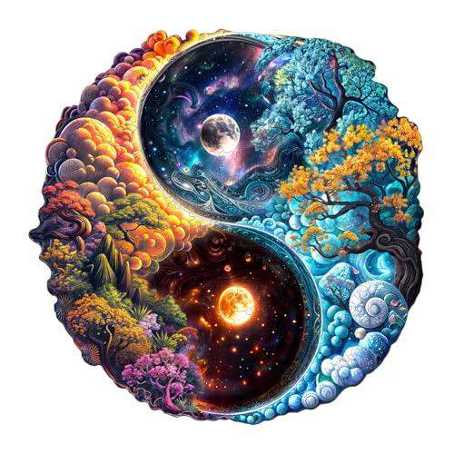 Holzpuzzle Erwachsene, 275 Teile Yin Yang Universum Holz Puzzle Erwachsene, 34x34cm Wood Puzzles, Unregelmäßige Einzigartige Puzzle, Holzpuzzle Tierform, Holz Puzzles Mit Box von CHARMIBLE