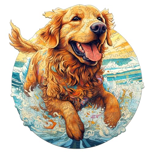 Holzpuzzle Erwachsene, 280 Teile Golden Retriever Holz Puzzle Erwachsene, 31.9x34cm Wooden Puzzle, Unregelmäßige Einzigartige Puzzle, Holzpuzzle Tierform, Holz Puzzle Mit Geschenkbox Aus Holz von CHARMIBLE