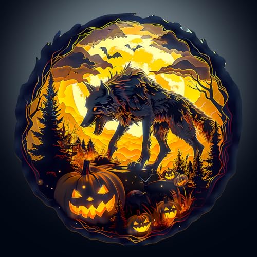 Holzpuzzle Erwachsene, 290 Teile 3D Halloween Wolf Holz Puzzle Erwachsene, 34x33.3cm Wooden Puzzle, Unregelmäßige Einzigartige Puzzle, Holzpuzzle Tierform, Holz Puzzle Mit Box Aus Holz von CHARMIBLE