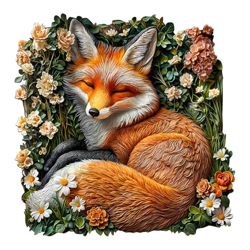 Holzpuzzle Erwachsene, 290 Teile Gras Fuchs Holz Puzzle Erwachsene, 34x33.6cm Wood Puzzle, Unregelmäßige Einzigartige Puzzle, Holzpuzzle Tierform, Holz Puzzle Mit Box Aus Holz von CHARMIBLE