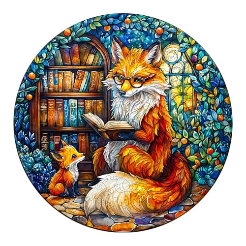 Holzpuzzle Erwachsene, 295 Teile Mutter Fuchs Storytime Holz Puzzle Erwachsene, 34x34cm Wood Puzzles, Unregelmäßige Einzigartige Puzzle, Holzpuzzle Tierform, Holz Puzzles Mit Box Aus Holz von CHARMIBLE