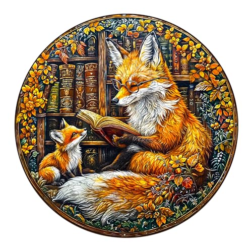 Holzpuzzle Erwachsene, 295 Teile Mutter Fuchs Storytime Holz Puzzle Erwachsene, 34x34cm Wood Puzzles, Unregelmäßige Einzigartige Puzzle, Holzpuzzle Tierform, Holz Puzzles Mit Wood Geschenkbox von CHARMIBLE