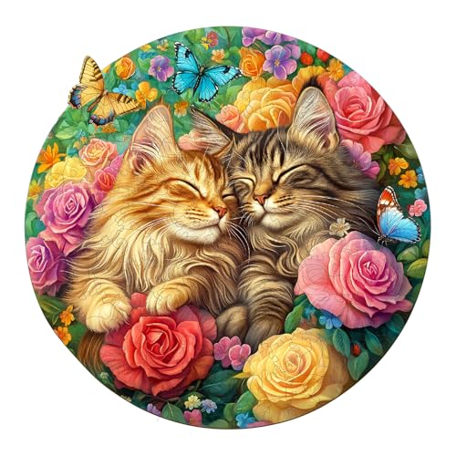 Holzpuzzle Erwachsene, 295 Teile Verliebte Katzen Holz Puzzle Erwachsene, 34x33.6cm Wood Puzzles, Unregelmäßige Einzigartige Puzzle, Holzpuzzle Tierform, Holz Puzzles Mit Box Aus Holz von CHARMIBLE