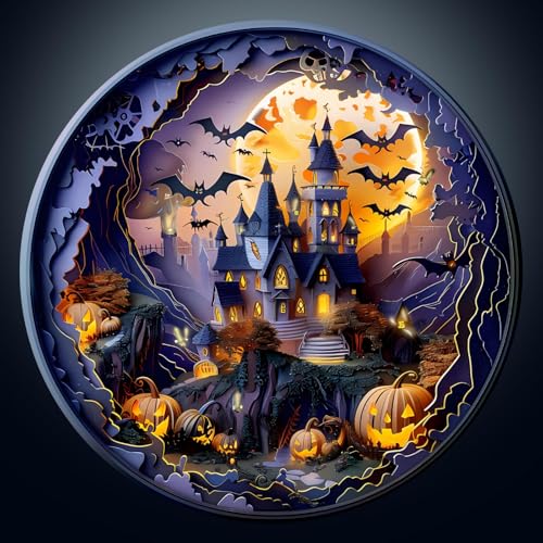 Holzpuzzle Erwachsene, 300 Teile 3D Halloween Schloss Holz Puzzle Erwachsene, 34x34cm Wooden Puzzle, Unregelmäßige Einzigartige Puzzle, Holzpuzzle Tierform, Holz Puzzle Mit Box Aus Holz von CHARMIBLE