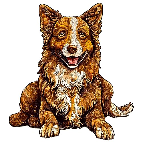 Holzpuzzle Erwachsene, 300 Teile Border Collie Holz Puzzle Erwachsene, 41.9x38.1cm Wooden Puzzle, Unregelmäßige Einzigartige Puzzle, Holzpuzzle Tierform, Holz Puzzle Mit Geschenkbox Aus Holz von CHARMIBLE