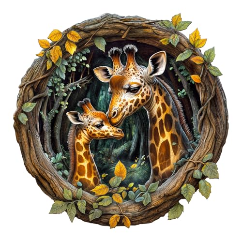 Holzpuzzle Erwachsene, 300 Teile Giraffen Familie Holz Puzzle Erwachsene, 34x34cm Wooden Puzzle, Unregelmäßige Einzigartige Puzzle, Holzpuzzle Tierform, Holz Puzzle Mit Box Aus Holz von CHARMIBLE