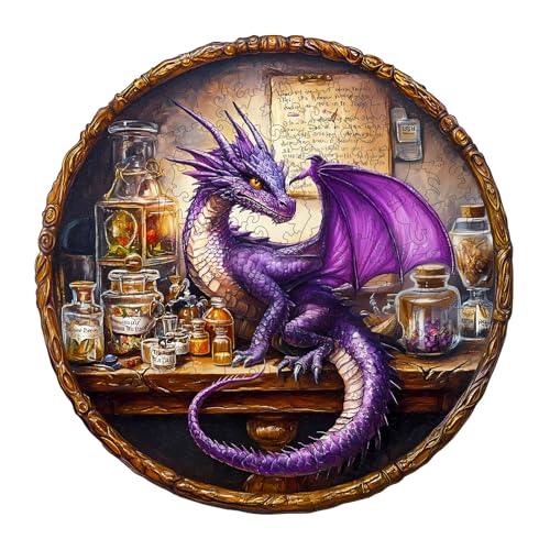 Holzpuzzle Erwachsene, 300 Teile Magischer Drache Holz Puzzle Erwachsene, 34x34cm Wood Puzzle, Unregelmäßige Einzigartige Puzzle, Holzpuzzle Tierform, Holz Puzzle Mit Box Aus Holz von CHARMIBLE