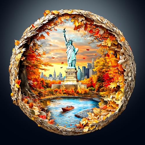 Holzpuzzle Erwachsene, 300 Teile New Yorker Herbst Holz Puzzle Erwachsene, 34x33.7cm Wooden Puzzle, Unregelmäßige Einzigartige Puzzle, Holzpuzzle Tierform, Holz Puzzle Mit Box Aus Holz von CHARMIBLE