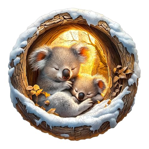 Holzpuzzle Erwachsene, 300 Teile Schlafender Koala Holz Puzzle Erwachsene, 34x34cm Wood Puzzle, Unregelmäßige Einzigartige Puzzle, Holzpuzzle Tierform, Holz Puzzle Mit Box Aus Holz von CHARMIBLE