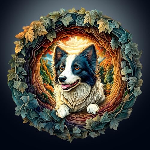 Holzpuzzle Erwachsene, 300 Teile Visuell 3D Border Collie Holz Puzzle Erwachsene, 34x34cm Wooden Puzzle, Unregelmäßige Einzigartige Puzzle, Holzpuzzle Tierform, Holz Puzzle Mit Box Aus Holz von CHARMIBLE