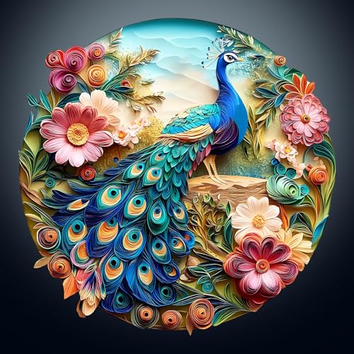 Holzpuzzle Erwachsene, 300 Teile Visuell 3D Bunter Pfau Holz Puzzle Erwachsene, 34x34cm Wood Puzzles, Unregelmäßige Einzigartige Puzzle, Holzpuzzle Tierform, Holz Puzzles Mit Wood Geschenkbox von CHARMIBLE