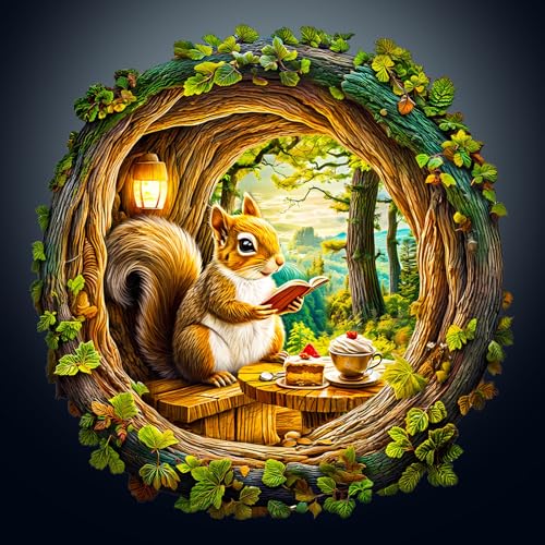 Holzpuzzle Erwachsene, 300 Teile Visuell 3D Höhle Enhörnchen Holz Puzzle Erwachsene, 34x33.3cm Wood Puzzles, Unregelmäßige Einzigartige Puzzle, Holzpuzzle Tierform, Holz Puzzles Mit Box von CHARMIBLE