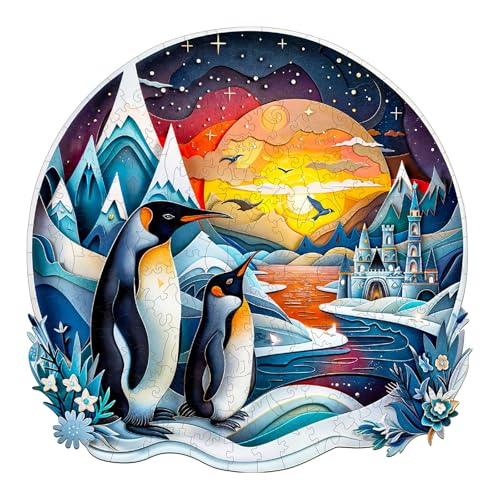 Holzpuzzle Erwachsene, 300 Teile Visuell 3D Pinguin Familie Puzzles, 34x34cm Wood Puzzle, Unregelmäßige Einzigartige Tierform Holzpuzzles für Erwachsen, Schön Geschenk für Familie und Freunde von CHARMIBLE