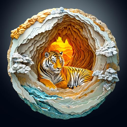 Holzpuzzle Erwachsene, 300 Teile Visuell 3D Tiger Holz Puzzle Erwachsene, 34x34cm Wood Puzzles, Unregelmäßige Einzigartige Puzzle, Holzpuzzle Tierform, Holz Puzzles Mit Box Aus Holz von CHARMIBLE