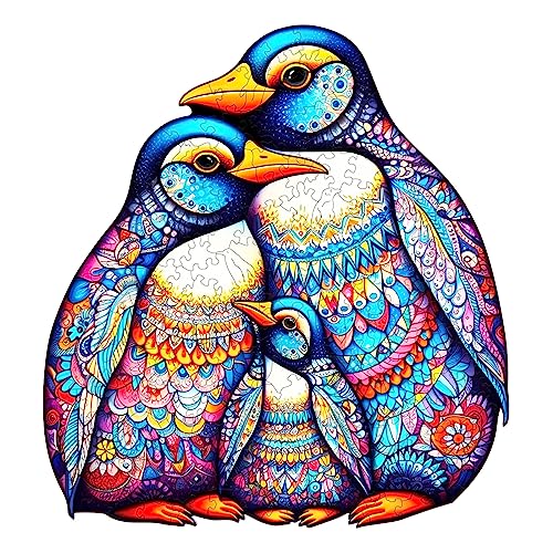 Holzpuzzle Erwachsene, 300 Teile Pinguin Familie Holz Puzzle Erwachsene, 39x36.2cm Wooden Puzzle, Unregelmäßige Einzigartige Puzzle, Holzpuzzle Tierform, Holz Puzzle Mit Geschenkbox Aus Holz von CHARMIBLE