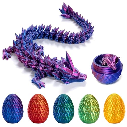 3D-gedrucktes Drachenei mit einem voll beweglichen Kristalldrachen, 13 cm Ei + 30 cm Drache flexiblen Gelenken – ideal als Heim- und Bürodekoration oder Schreibtischspielzeug (Strahlendes Violett) von CHARMMYFASHION