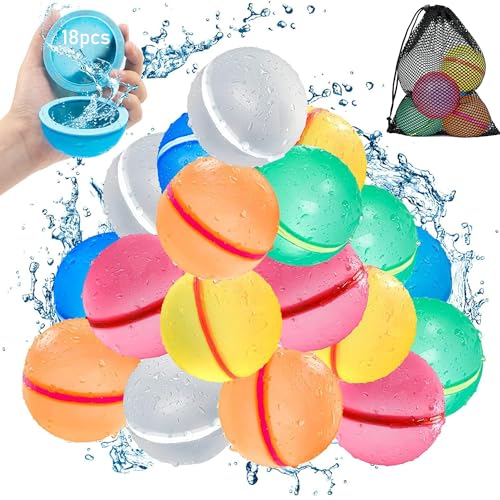 Wasserbomben Wiederverwendbar, 18 Stück Magnetische Wasserballons Selbstschließend, Schnelle Wasserbefüllung Silikon Wasserball, Wasserspielzeug Kinder Outdoor Pool Spielzeug von CHAWONER