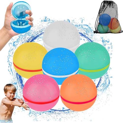 Wasserbomben Wiederverwendbar, 6 Stück Magnetische Wasserbomben Selbstschließend, Schnelle Wasserbefüllung Silikon Wasserball, Wasserspielzeug Kinder Erwachsene Outdoor Pool Spielzeug Wasserballons von CHAWONER