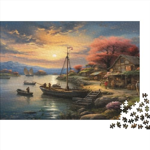 Sonnenuntergang über dem Hafen 1000 Stück Erwachsene Teenager Stress Abbauen Familien-Puzzlespiel Mit Poster in 1000-teiliges Puzzle Kinder Lernspiel Spielzeug Geschenk Puzzel 1000pcs (75x50cm) von CHCAIOVO