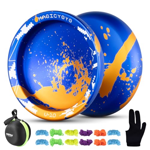 MAGICYOYO JoJo V10 Professionelles Metall Yoyo - Pro unresponsives JoJo, ideal für Finger-Spin-Tricks, geeignet für Erwachsene und Fortgeschrittene mit 12 Yo-Yo-Schnüren+Jo-Jo Lager-Set von MAGICYOYO