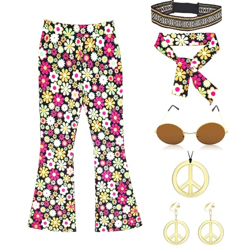 CHENGJIA Hippie Kostüm Set Faschingskostüme Damen 70er Jahre Bekleidung Damen 60er Jahre Outfit Damen (M) von CHENGJIA