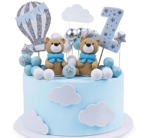 49 Stück Teddybär Babyparty Kuchen Dekoration Set 1 Geburtstag Kuchen Topper Baby Dusche Party Junge Mädchen Geburtstag Party Kuchen Dekor Teddybär Geburtstagstorte Deko Blau von CHENGLI