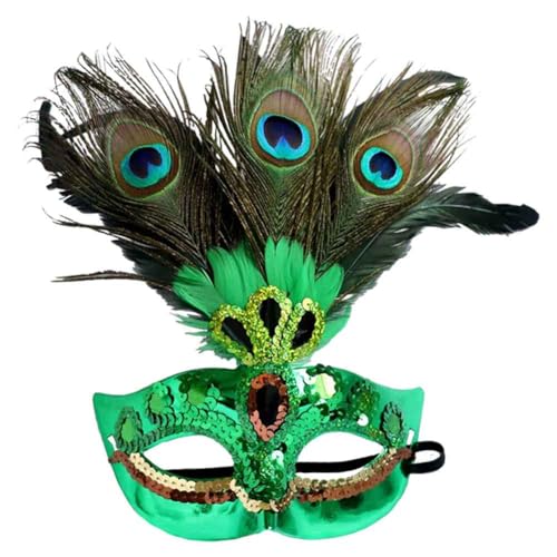 CHENGLI Karnevals-Federmaske, Pailletten-Maske, Federdekoration, Damen-Masken für Karneval, Kostümparty, Karneval, Maske für Jungen, Mädchen, Kostüm, Partyzubehör, Grün von CHENGLI