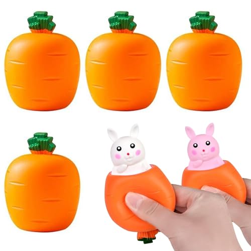 4 Stück Bunny Toy, Hase Spielzeug, Karotte Hase, Ostern Karotte Kaninchen Fidget Spielzeug, Kaninchen in Karotte Stress Relief Spielzeug, Stressball für Kinder Erwachsene - Zufällige Farbe von CHENRI