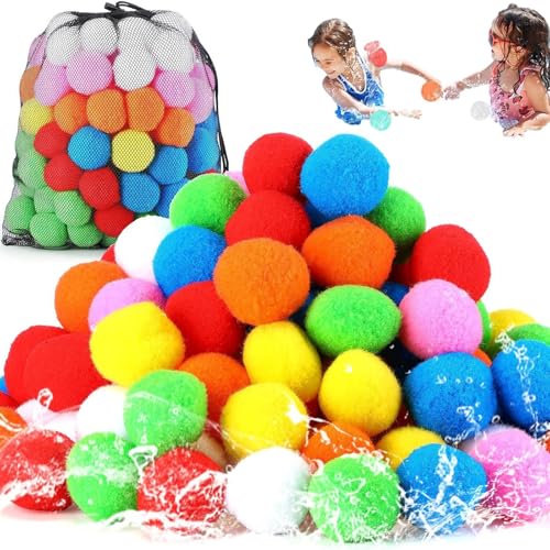 60 Stück Wiederverwendbare Wasserschwammkugeln, Wiederverwendbare Wasserbomben, Softball Wasserbomben, Splash Bälle, Baumwoll Ball Plüschbälle, Wasserspielzeug für Jungen und Mädchen 60 Stück Wiederverwendbare Wasserschwammkugeln, Wiederverwendbare Wasserbomben, Softball Wasserbomben, Splash Bälle, Baumwoll Ball Plüschbälle, Wasserspielzeug für Jungen und Mädchen von CHENRI