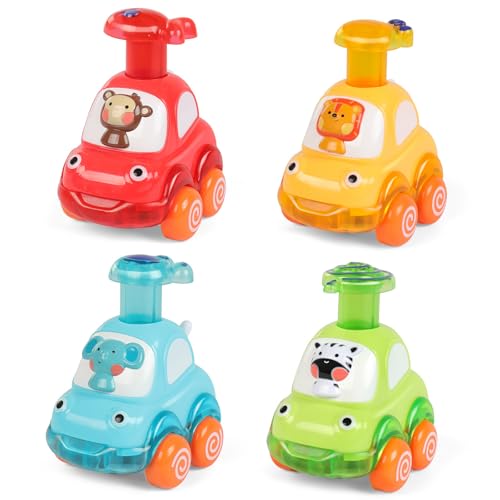 CHENRI 4 Stück Push Top Cars, Spielzeugautos, Press Go Spielzeugautos, Baby Auto Spielzeug, Press-and-Go Spielfahrzeug Set für Kleinkinder, Früherziehung Autos Spielzeug für Jungen und Mädchen (D) von CHENRI