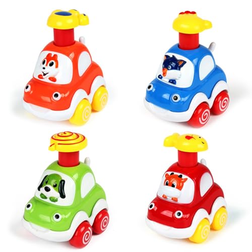 CHENRI 4 Stück Push Top Cars, Spielzeugautos, Press Go Spielzeugautos, Baby Auto Spielzeug, Press-and-Go Spielfahrzeug Set für Kleinkinder, Früherziehung Autos Spielzeug für Jungen und Mädchen (A) von CHENRI