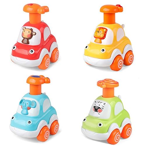 CHENRI 4 Stück Push Top Cars, Spielzeugautos, Press Go Spielzeugautos, Baby Auto Spielzeug, Press-and-Go Spielfahrzeug Set für Kleinkinder, Früherziehung Autos Spielzeug für Jungen und Mädchen (B) von CHENRI