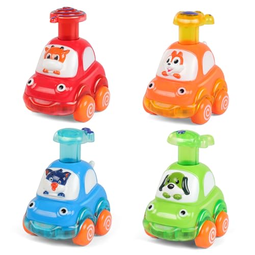 CHENRI 4 Stück Push Top Cars, Spielzeugautos, Press Go Spielzeugautos, Baby Auto Spielzeug, Press-and-Go Spielfahrzeug Set für Kleinkinder, Früherziehung Autos Spielzeug für Jungen und Mädchen (C) von CHENRI