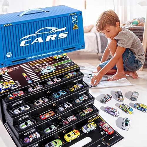 CHENRI 48 Alloy Racing Car Toys - Pull Back Race Cars Toy Set, Zurückziehen Spielzeugautos Kleine Autos Spielzeug, Mini Auto Set Rennauto Spielzeugauto, Metall Auto Spielzeug für Kinder (Blau) von CHENRI