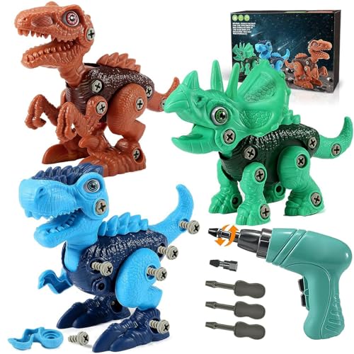 CHENRI Buildable Dinosaur Toys, Dinosaurier Montage Spielzeug, DIY Dinosaurier Spielzeug mit Bohrmaschine, Pädagogisches Feinmotorik Spiel Montessori Spielzeug Geschenk für Jungen Mädchen von CHENRI