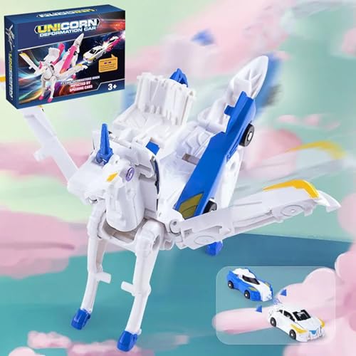 CHENRI Collision to Magical Unicorns, Transforming Car Robot Toys, Transforming Auto Roboter Spielzeug, Einhorn Transform Auto Transforming Spielzeug, Einhorn Roboter Geschenk für Kinder (Blau) von CHENRI