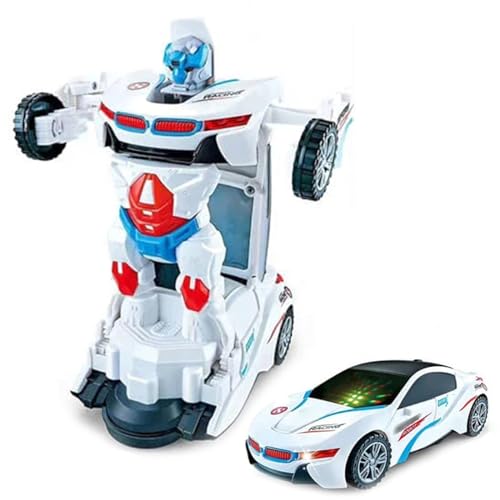 CHENRI Elektrisches Universalverformungs-Spielzeugauto, Transformator Auto Spielzeug mit Musik und Licht, Automatisches Transform Polizeiauto Spielzeug, Auto Roboter Spielzeug Geschenk für Kinder (E) von CHENRI