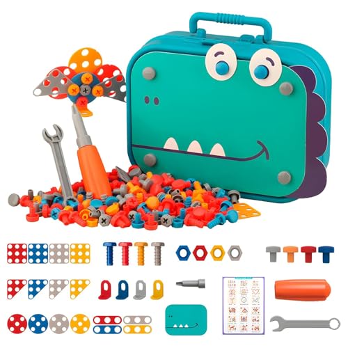 CHENRI Kids Stem Toy Electric Drill, Steckspiel Spielzeug mit Bohrmaschine, STEM 3D Puzzle Montessori Spielzeug, Pädagogisch Mosaik Werkzeugkoffer Kinder Spiele für Kinder (B-156PCS-Kein Dill) von CHENRI