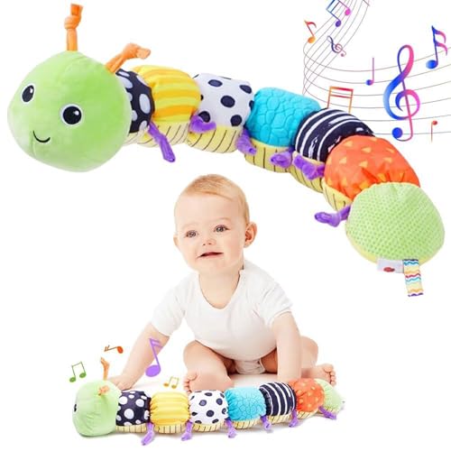 CHENRI Musical Tummy Time Toys, Baby Musical Raupe Kuscheltier, Raupe Musikalisches Plüschtier Spielzeug mit Knarren Rasseln Texturen, Baby Stofftier Spielzeug Geschenk für Jungen und Mädchen von CHENRI