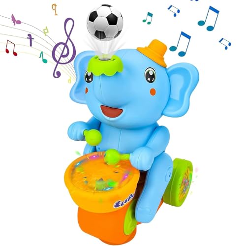 CHENRI Musical Walking Elephant Drummer Toy, Musikalisches Musik Babyspielzeug, Kriechendes und Singendes Musikalisches Spielzeug, Leuchtender Elefant Spielzeug mit Musik/Licht für Kinder (Blau) von CHENRI