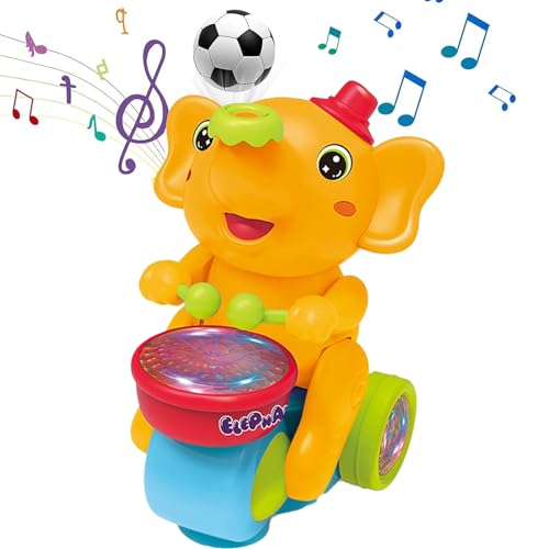 CHENRI Musical Walking Elephant Drummer Toy, Musikalisches Musik Babyspielzeug, Kriechendes und Singendes Musikalisches Spielzeug, Leuchtender Elefant Spielzeug mit Musik/Licht für Kinder (Gelb) von CHENRI