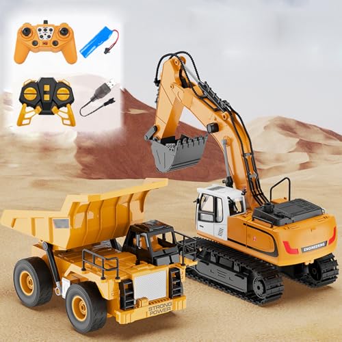 CHENRI Remote Control Excavator RC Toy with 360 Rotation, Strand RC Bagger und RC Muldenkipper für Erwachsene, Ferngesteuerter Bagger mit LED & Sound, Ferngesteuertes Auto Spielzeug für Kinder von CHENRI