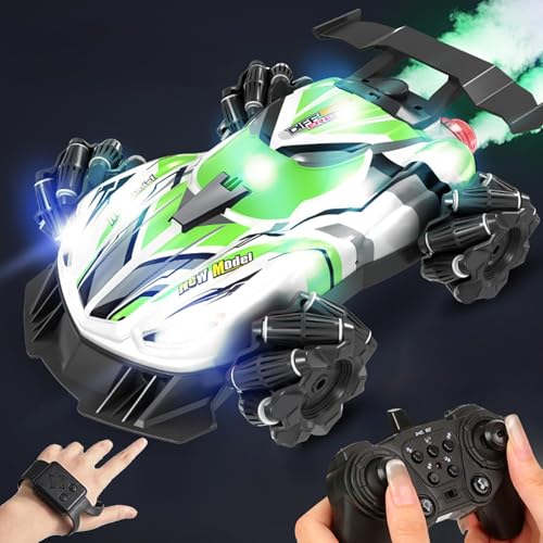 CHENRI Sherum Drive Rc Car, Ferngesteuertes Auto, Gestensensor RC Stunt Car Auto mit Licht und Musik, 360° Drehbares RC Rennwagen, 4WD 2.4Ghz Handgesteuertes Ferngesteuertes Auto für Kinder (Grün) von CHENRI