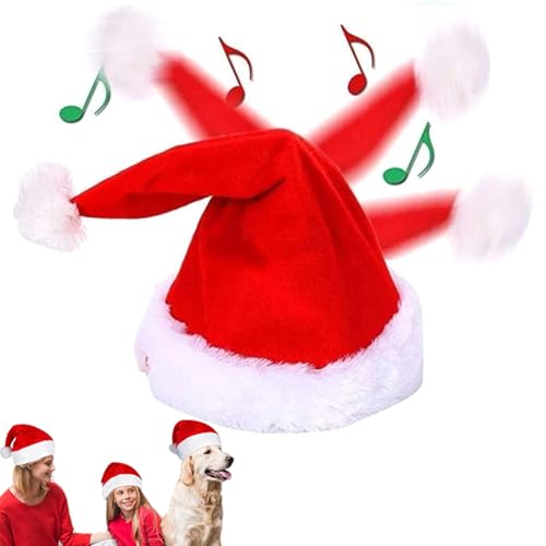 CHENRI Sherum Jollydance, Elektrische Musik Tanzend Singend Plüsch Weihnachtsmütze, Rockende Weihnachtsmütze, Lustige Singende und tanzende Nikolausmütze, Weihnachtsmütze für Erwachsene und Kinder von CHENRI