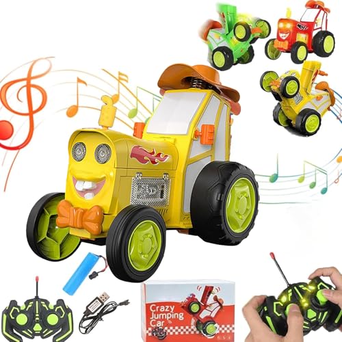 Crazy Jumping Car Toys,Jump Fury Stunt Car, Jumpfury Stunt Car with Lights & Music, Ferngesteuertes Auto, Verrücktes springendes Auto Spielzeug, 360° rotierendes Stunt Spielzeugautos für Kinder (Gelb) von CHENRI