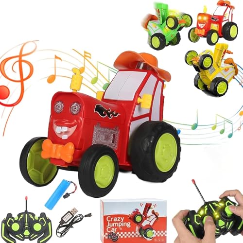 Crazy Jumping Car Toys,Jump Fury Stunt Car, Jumpfury Stunt Car with Lights & Music, Ferngesteuertes Auto, Verrücktes springendes Auto Spielzeug, 360° rotierendes Stunt Spielzeugautos für Kinder (Rot) von CHENRI