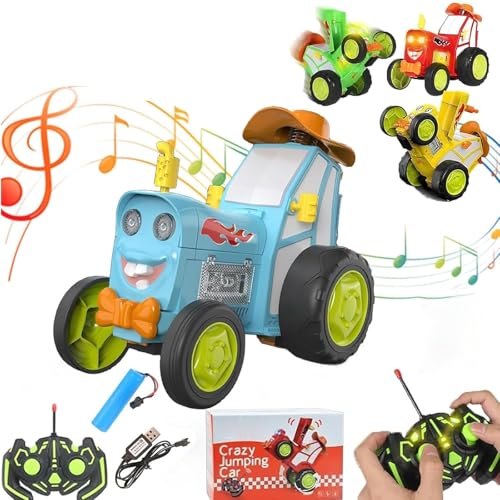 Crazy Jumping Car Toys,Jump Fury Stunt Car, Jumpfury Stunt Car with Lights & Music, Ferngesteuertes Auto, Verrücktes springendes Auto Spielzeug, 360° rotierendes Stunt Spielzeugautos für Kinder (Blau) von CHENRI