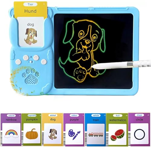 Croeve Talking Tablet, Sprechende Lernkarten Deutsch, 510 Wörter Sprechende Flash-Karten mit Bunte LCD Schreibtafel, Interaktives Sprachspiele, Lernspielzeug Deutsch Lernen für Kinder (Blau, 1) von CHENRI