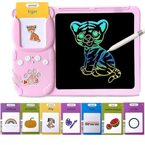 Croeve Talking Tablet, Sprechende Lernkarten Deutsch, 510 Wörter Sprechende Flash-Karten mit Bunte LCD Schreibtafel, Interaktives Sprachspiele, Lernspielzeug Deutsch Lernen für Kinder (Rosa, 1) von CHENRI