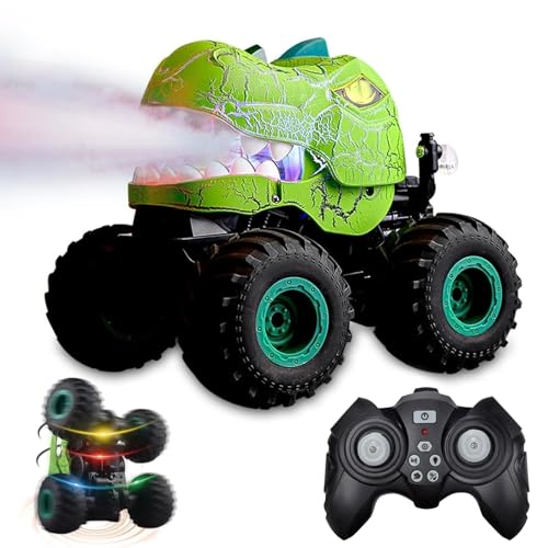 Dinosaur Remote Control Car, Dinosaurier Ferngesteuertes Auto, RC Monstertruck Dinosaurier Spielzeug mit Licht, Klang, Sprühen, 360°Drehung Ferngesteuerter Monster Truck für Kinder Jungen (Grün) von CHENRI